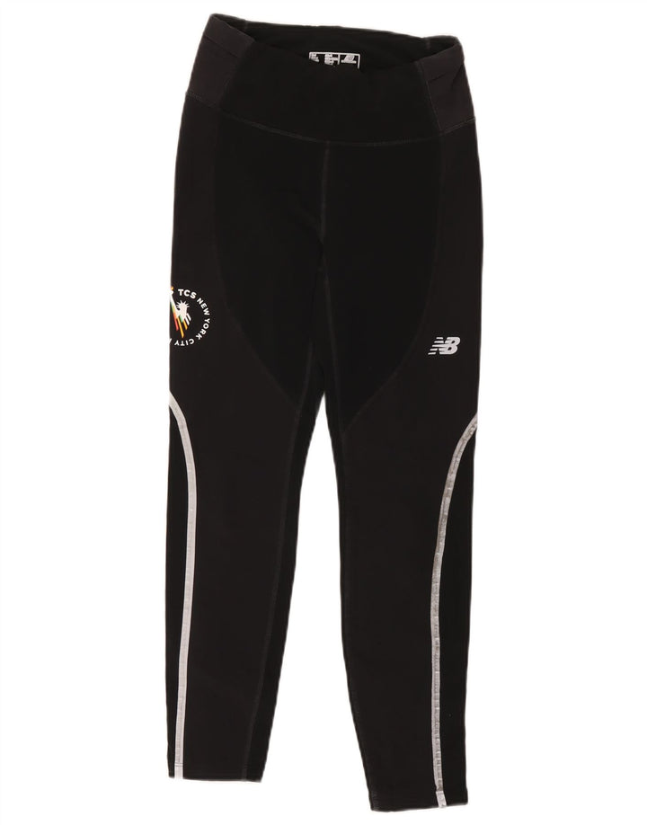 New Balance Dame Leggings UK 10 Small Black Colourblock Polyester