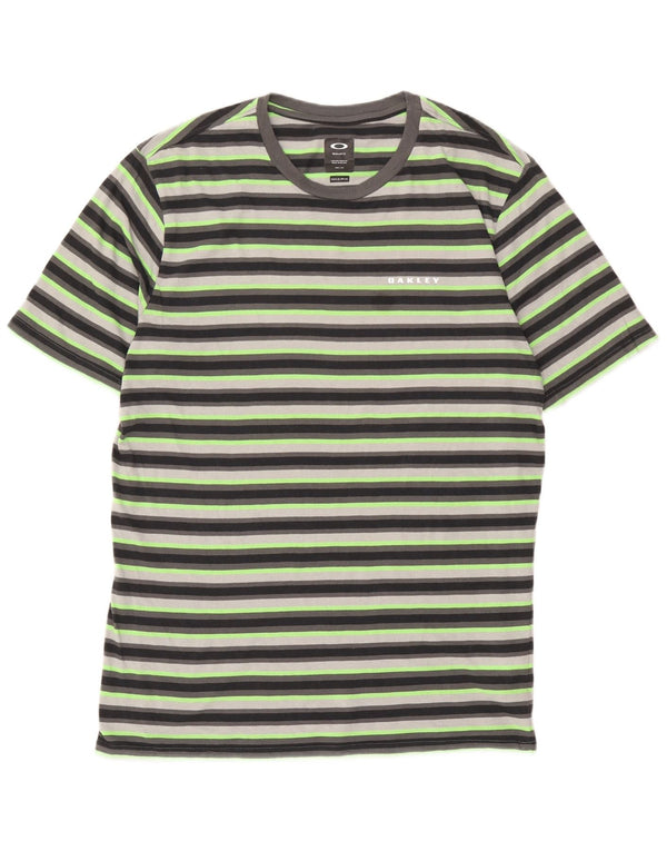 Oakley Herre Regular Fit T-Shirt Top XL Grøn Stribet Bomuld