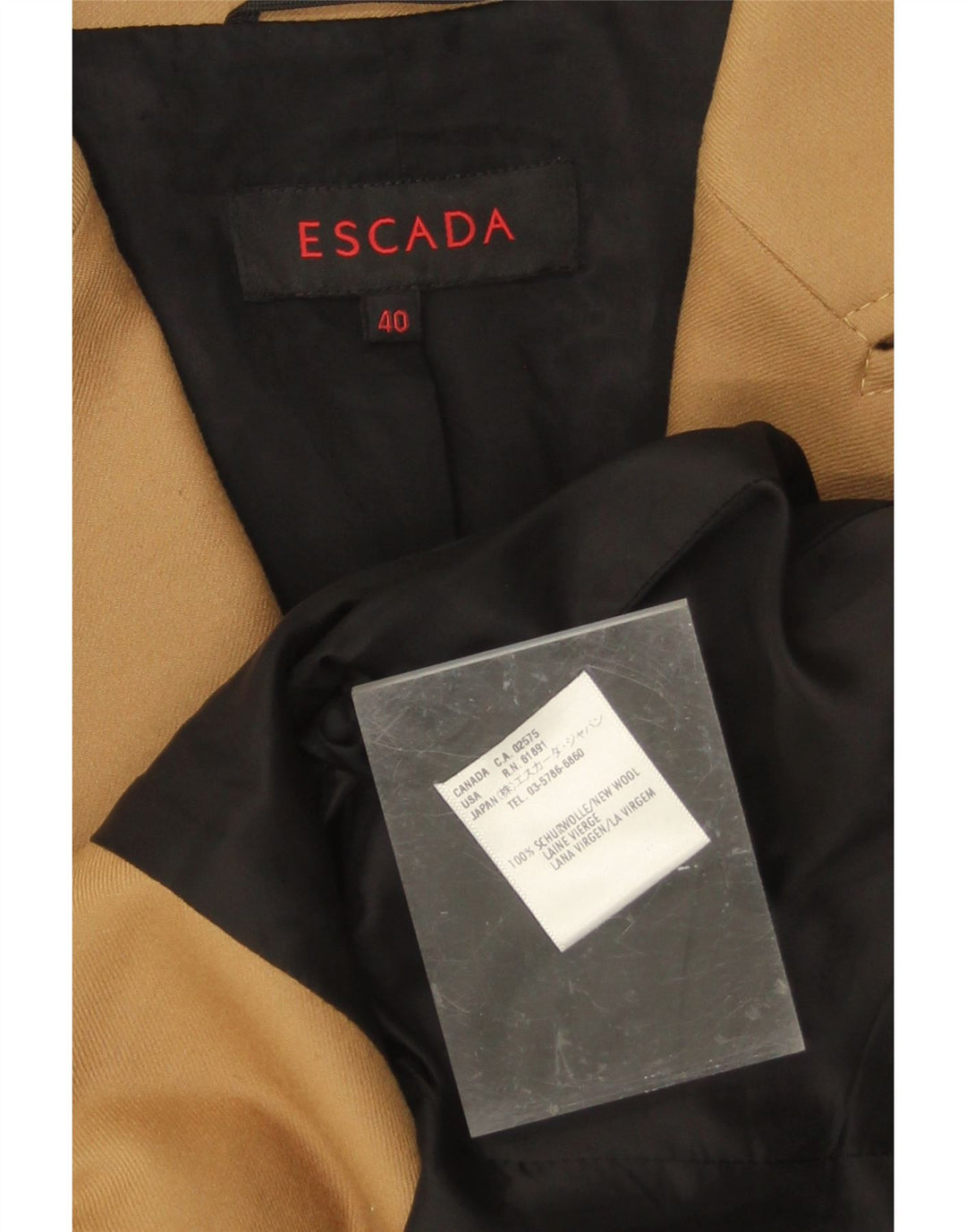 ESCADA Womens 2 Button Blazer Jacket EU 40 Medium Beige New Wool Vintage Escada and Second-Hand Escada from Messina Hembry 