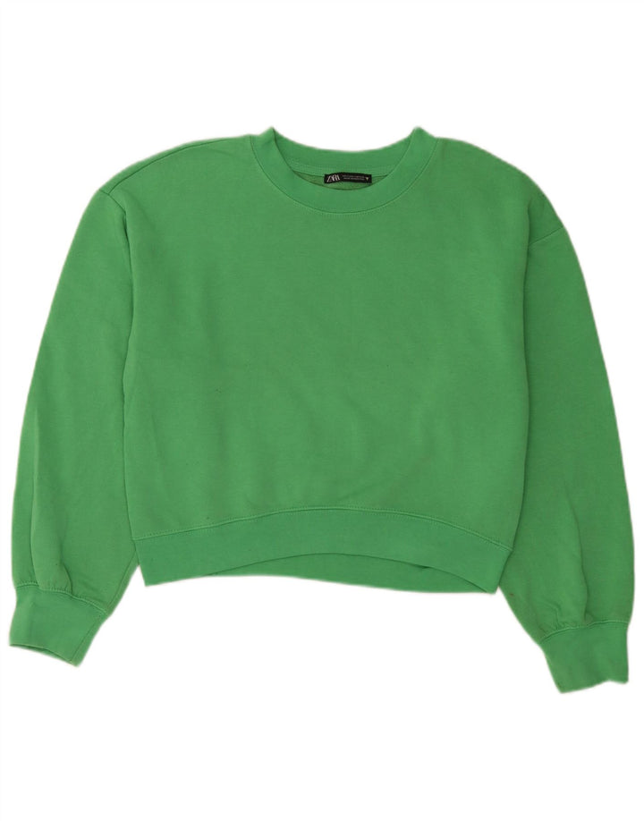 Zara Womens Crop Oversized Sweatshirt Jumper UK 10 Small Green Polyester