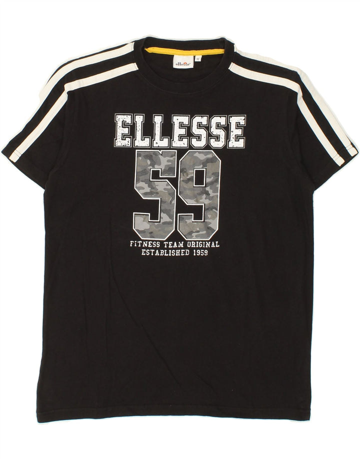 ELLESSE Mens Graphic T-Shirt Top Medium Black Cotton Vintage Ellesse and Second-Hand Ellesse from Messina Hembry 