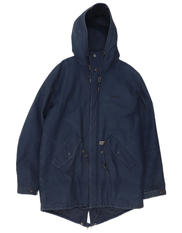 Carhartt Herre Hooded Parka Jacket UK 42 XL Navy Blue Polyester