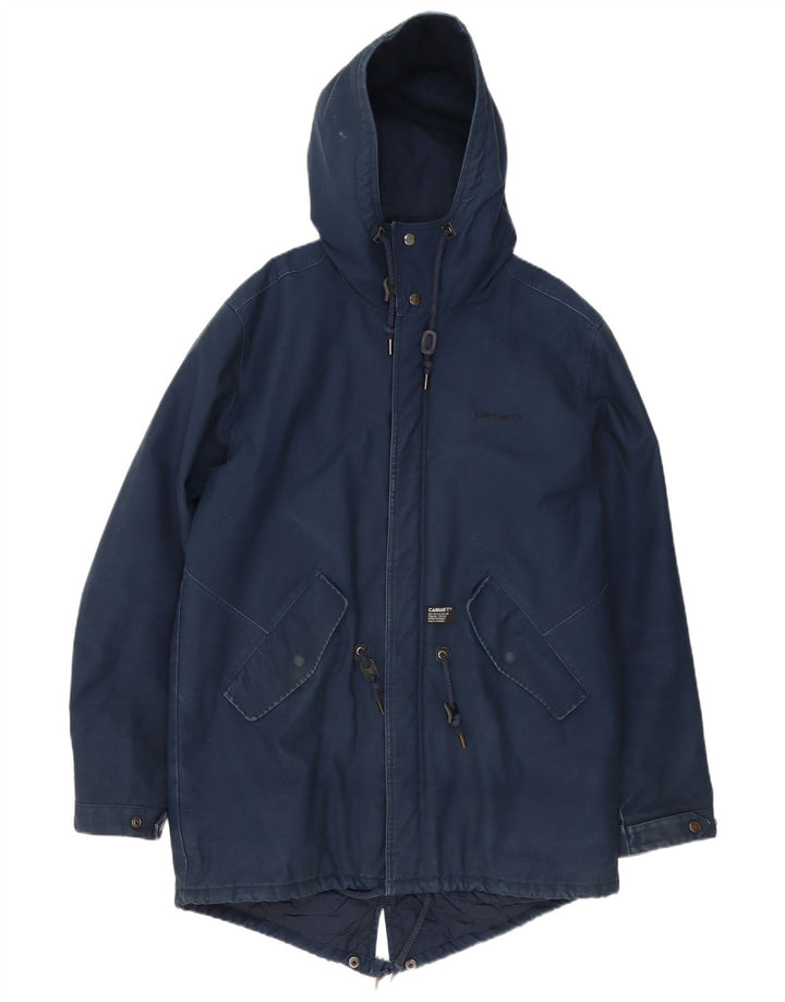 Carhartt Herre Hooded Parka Jacket UK 42 XL Navy Blue Polyester