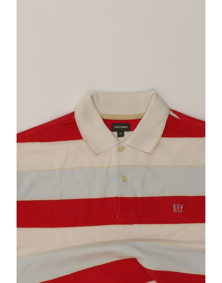 HENRY COTTONS Mens Polo Shirt Medium Red Striped Cotton Vintage Henry Cottons and Second-Hand Henry Cottons from Messina Hembry 