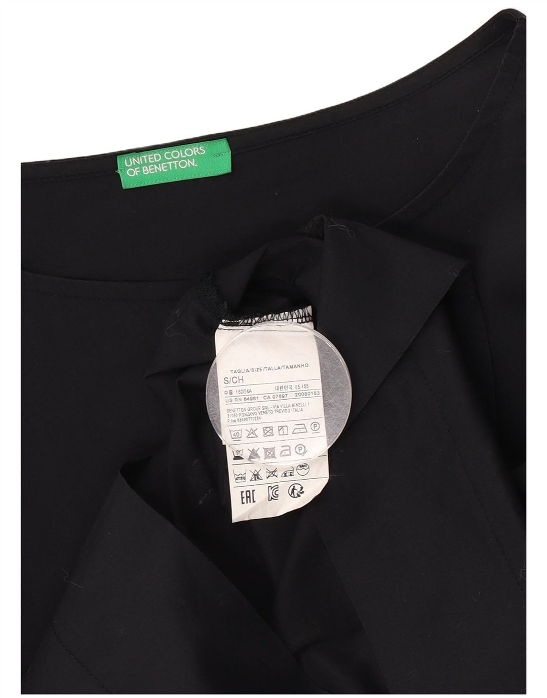Benetton Dame Oversized Bluse Top UK 10 Small Black Bomuld