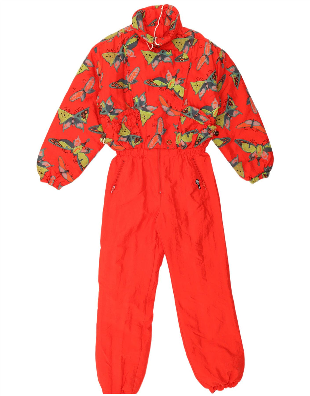 Vintage kvinders abstrakt mønster ski jumpsuit UK 14 Medium Red Butterfly