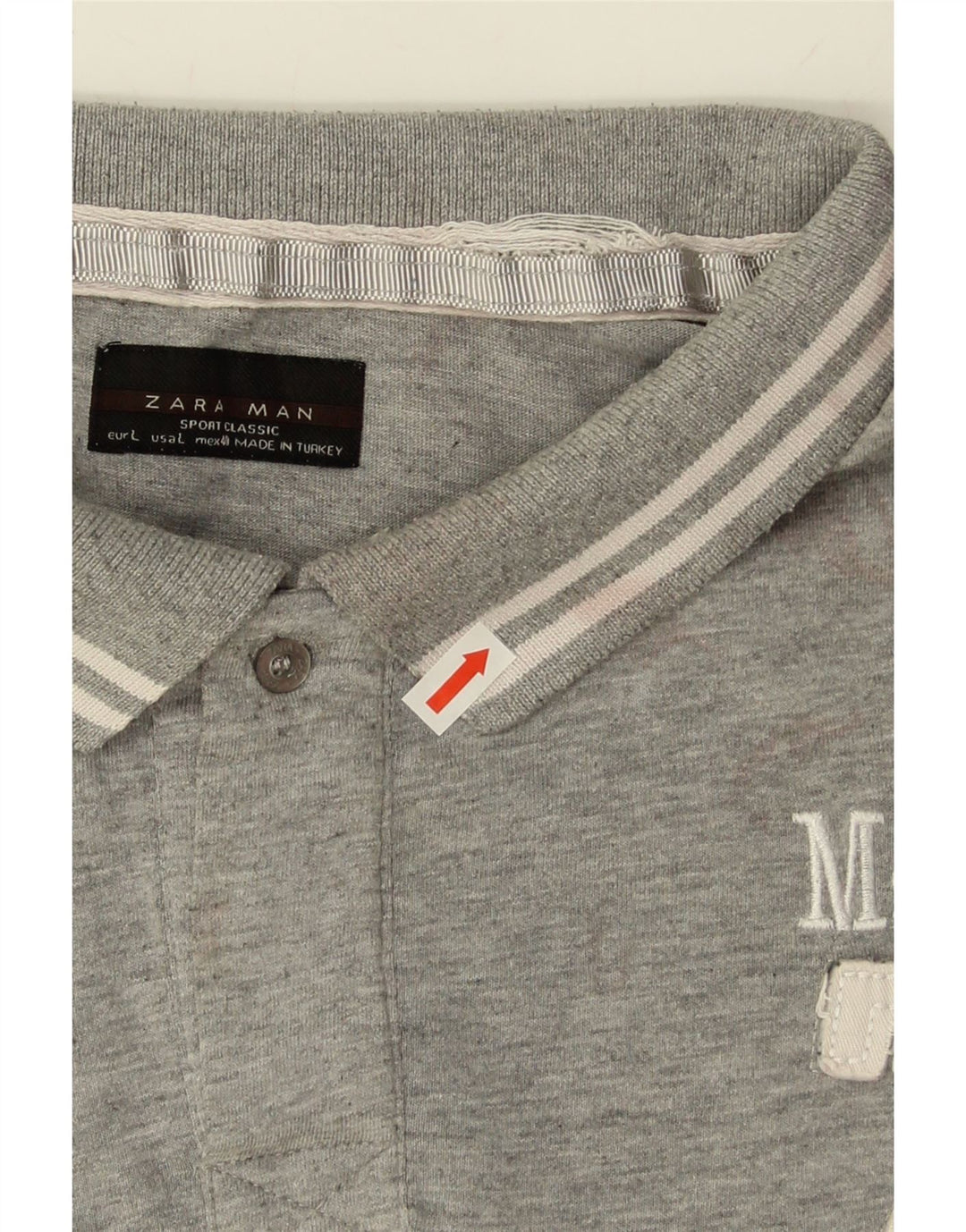 ZARA Mens Long Sleeve Polo Shirt Large Grey Cotton Vintage Zara and Second-Hand Zara from Messina Hembry 