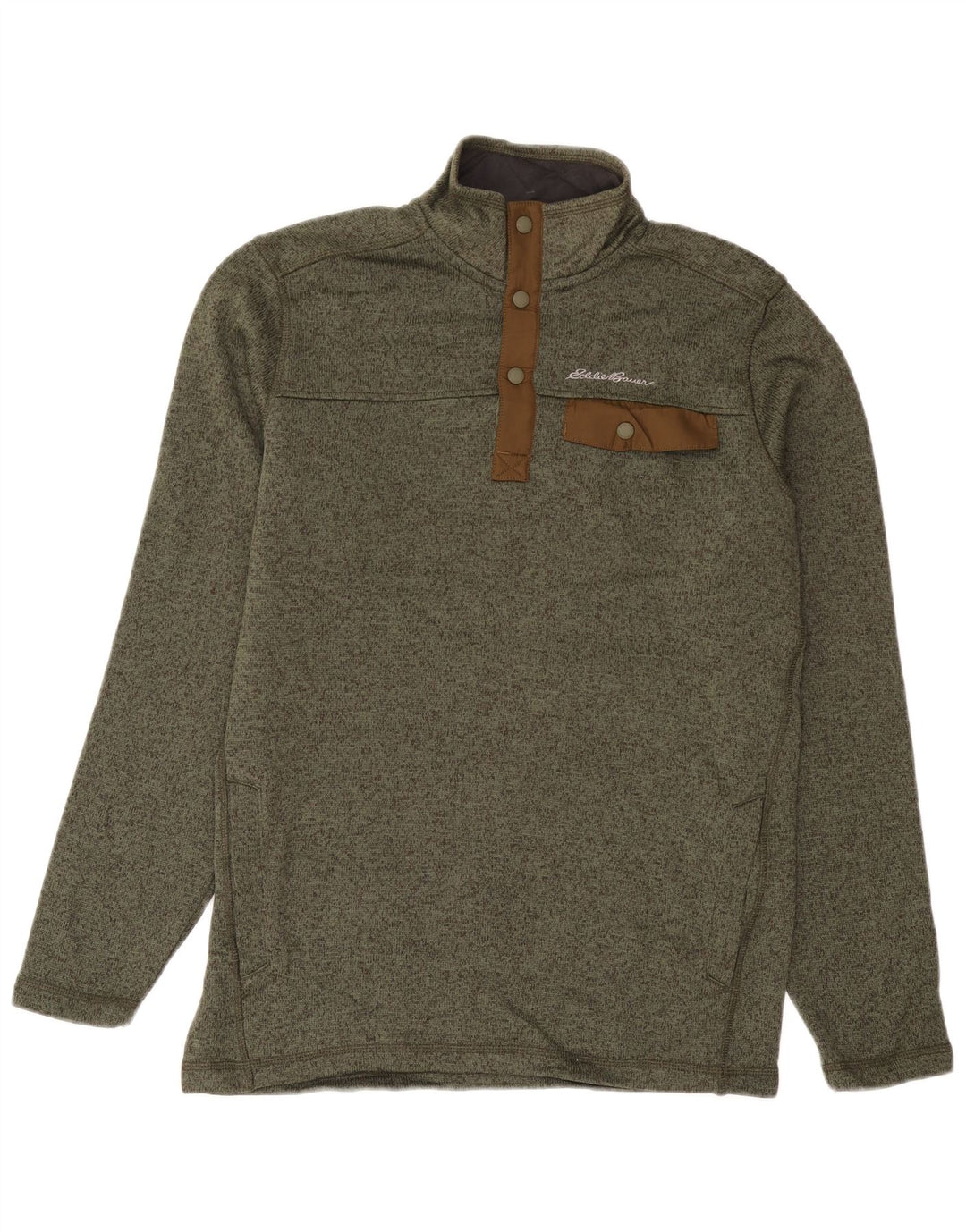 Eddie Bauer Herre høj knap hals sweatshirt jumper medium Khaki Flecked