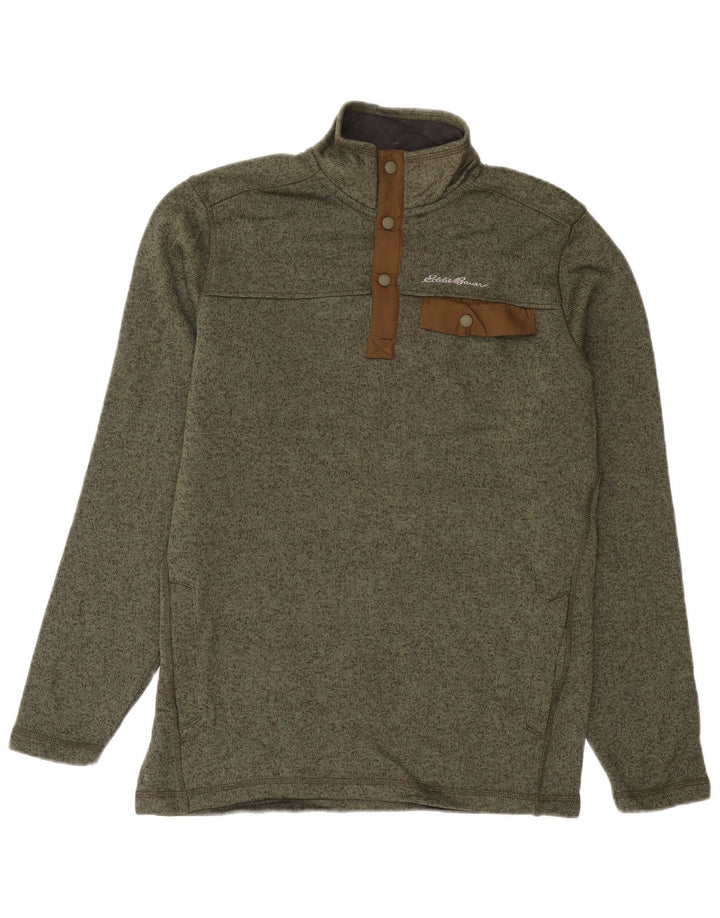 Eddie Bauer Herre høj knap hals sweatshirt jumper medium Khaki Flecked