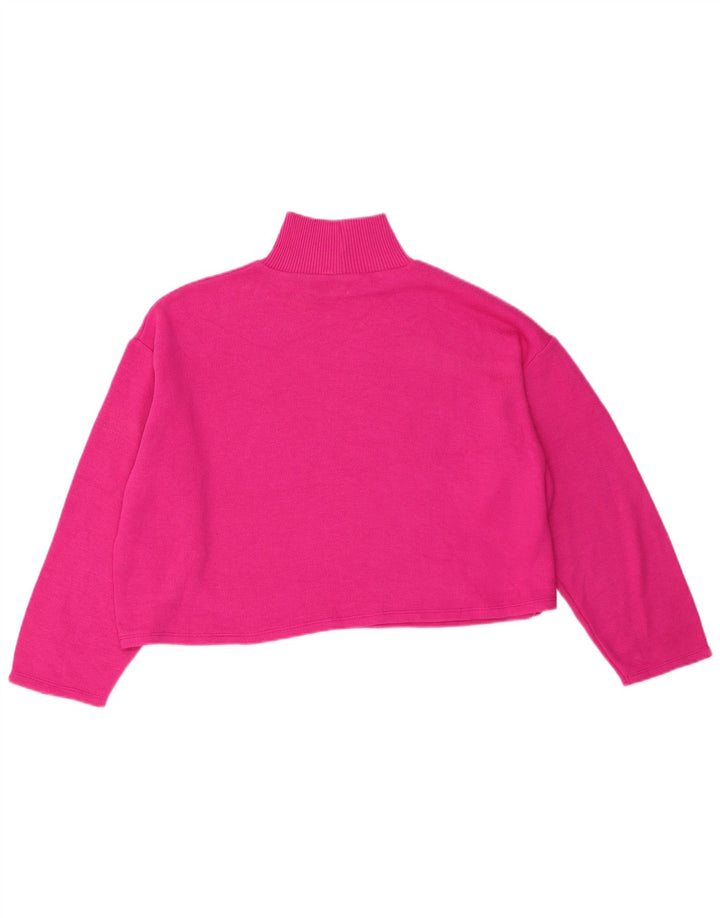 Zara Womens Oversized Crop Turtle Neck Jumper Sweater UK 16 Large Pink