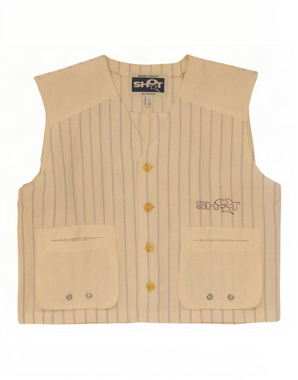 Gimel Womens Sleeveless Shirt Blouse XS Beige Striped Linen