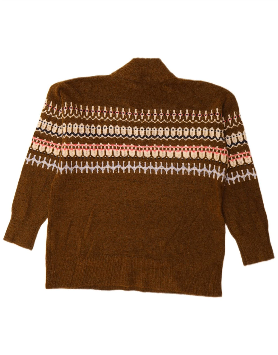 Fat Face Dame Turtle Neck Jumper Sweater UK 12 Medium Khaki Fair Isle