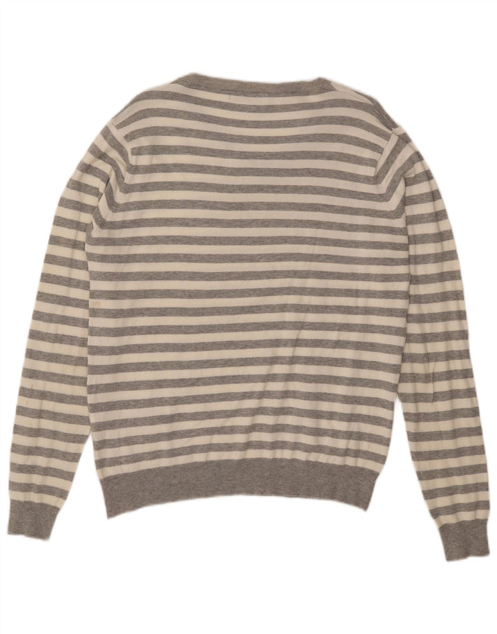 Zara Herre V-hals sweater Stor grå stribet bomuld