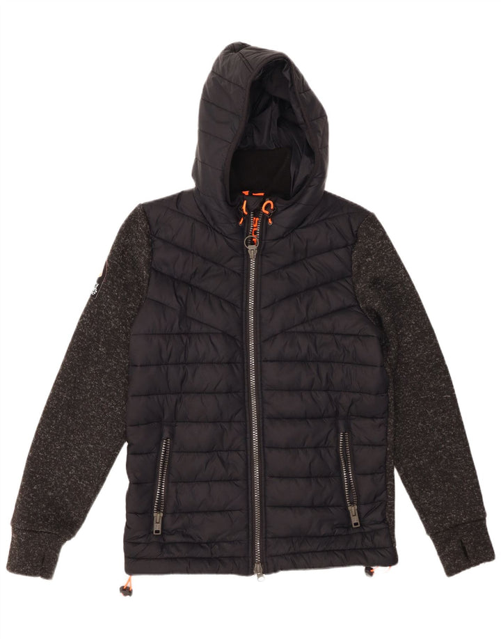 SUPERDRY Polstret jakke med hætte til mænd UK 38 Medium Sort Colourblock Nylon