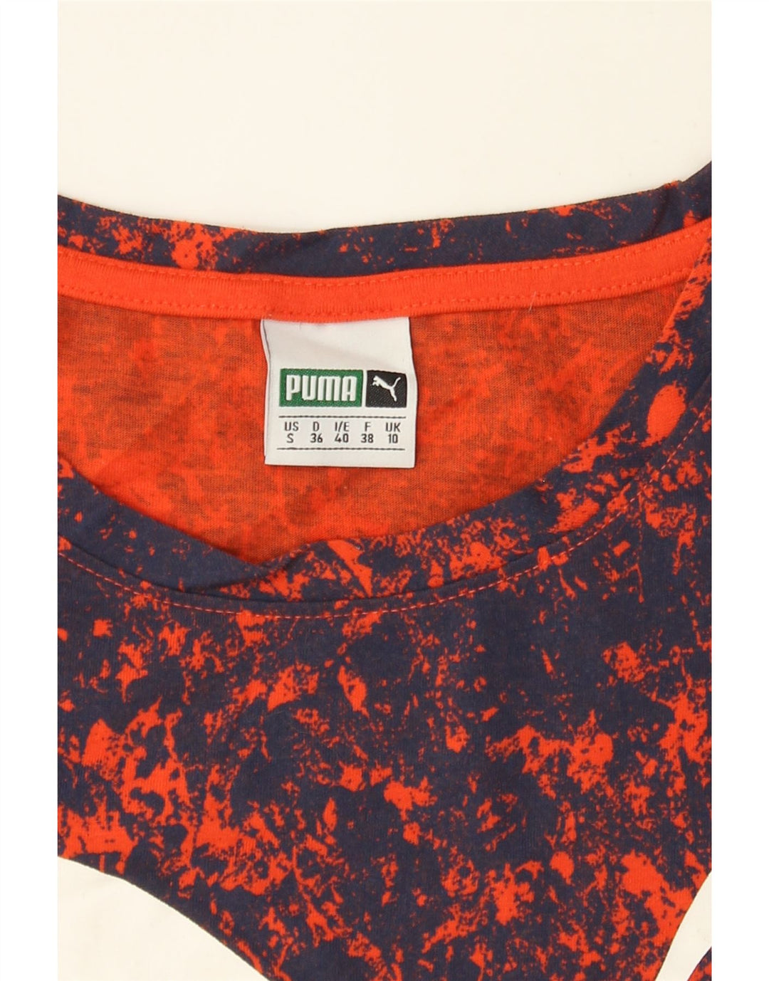 PUMA Womens Graphic T-Shirt Top UK 10 Small Navy Blue Tie Dye Polyester Vintage Puma and Second-Hand Puma from Messina Hembry 