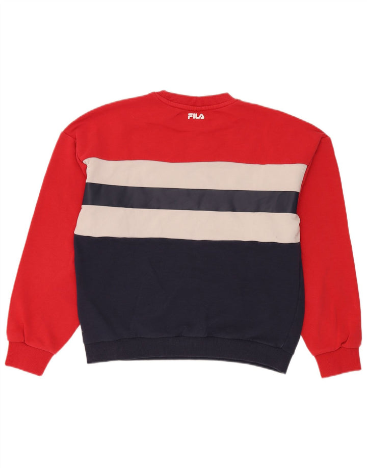 Fila Dame Grafisk Sweatshirt Jumper UK 14 Medium Rød Colourblock Bomuld