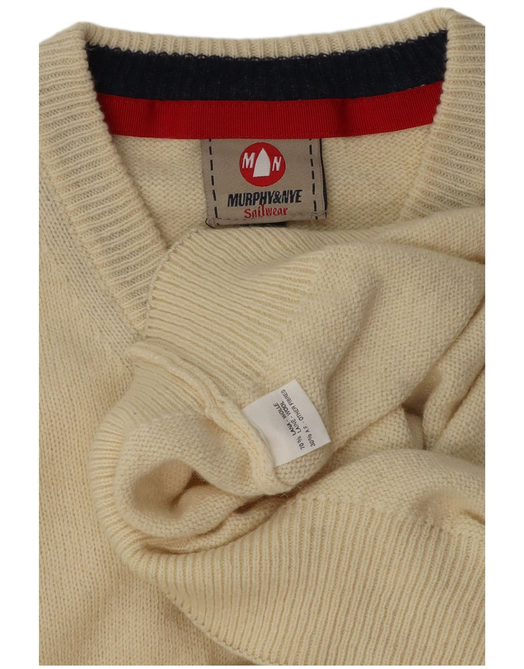 Murphy & Nye Herre Sailwear V-hals Jumper Sweater Large Off White Wool