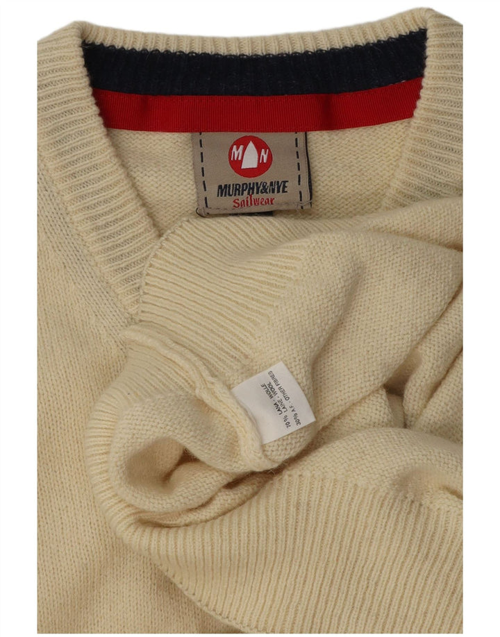 Murphy & Nye Herre Sailwear V-hals Jumper Sweater Large Off White Wool
