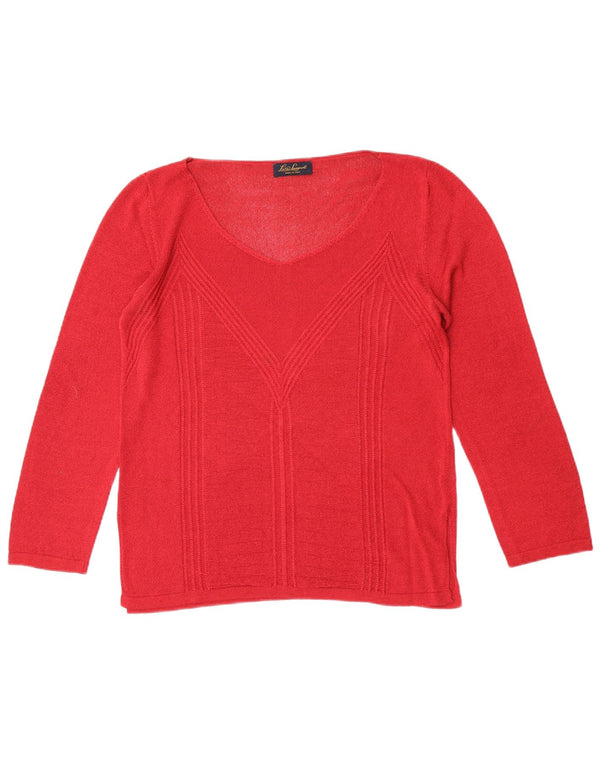 Luisa Spagnoli Womens Oversized V-Neck Jumper Sweater UK 10 Small Red