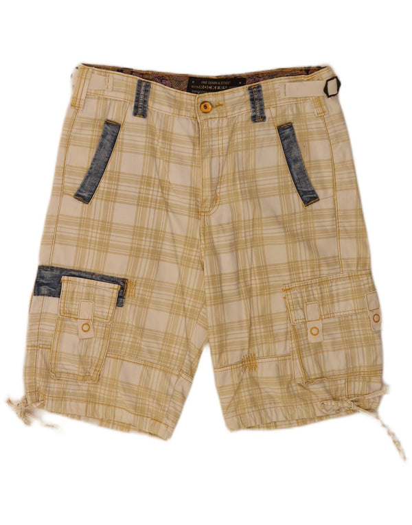 Vintage Herre Regular Cargo Shorts IT 48 Medium W34 Beige Plaid