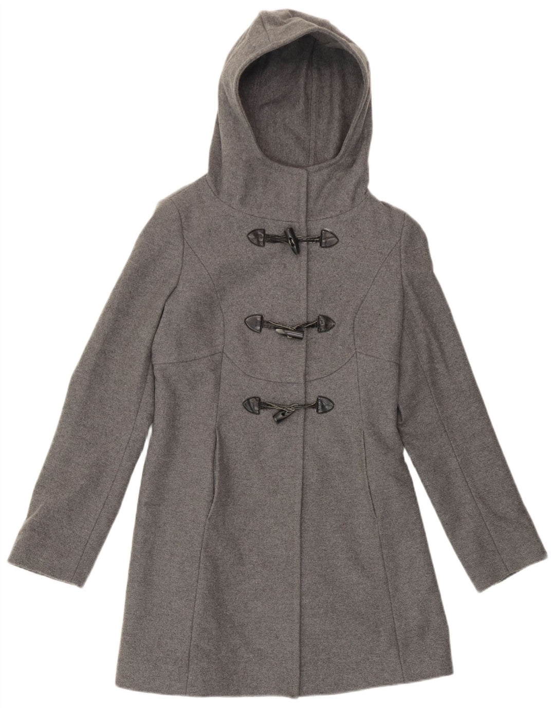 Benetton Dame Hooded Duffel Coat IT 40 Small Grey Uld