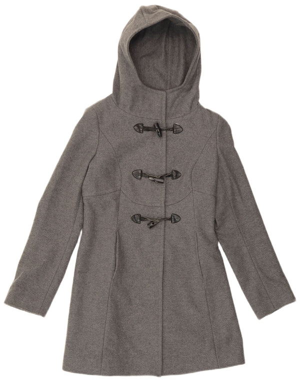 Benetton Dame Hooded Duffel Coat IT 40 Small Grey Uld