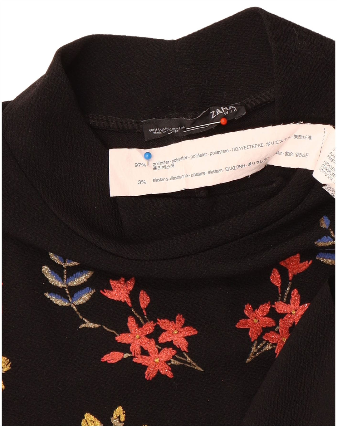 Zara Dame Langærmet Shift Dress UK 10 Small Black Floral Polyester