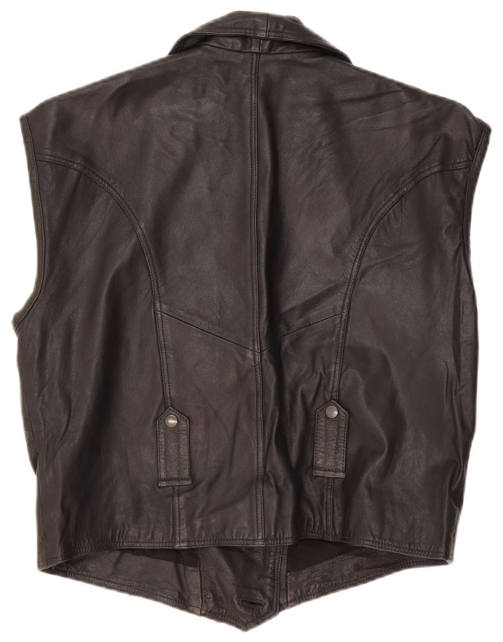 Vintage Dame Læder Gilet IT 44 Medium Sort Læder