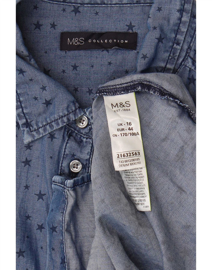 Marks & Spencer Dame Longline abstrakt mønster skjorte UK 16 Large Blue