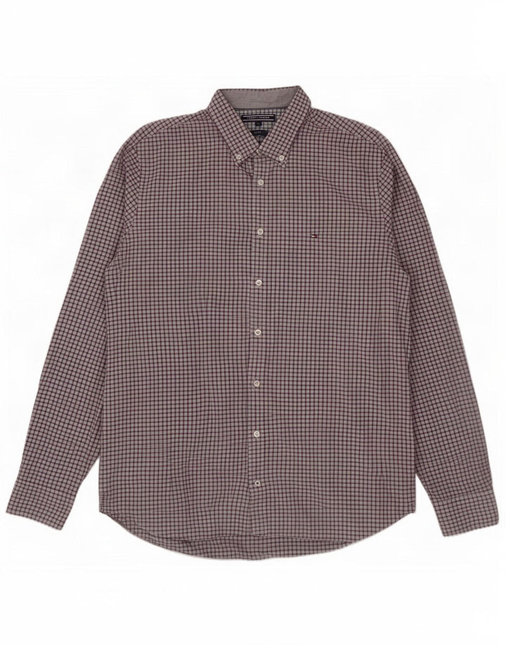 Tommy Hilfiger Herre Slim Fit skjorte XL Grå ternet bomuld