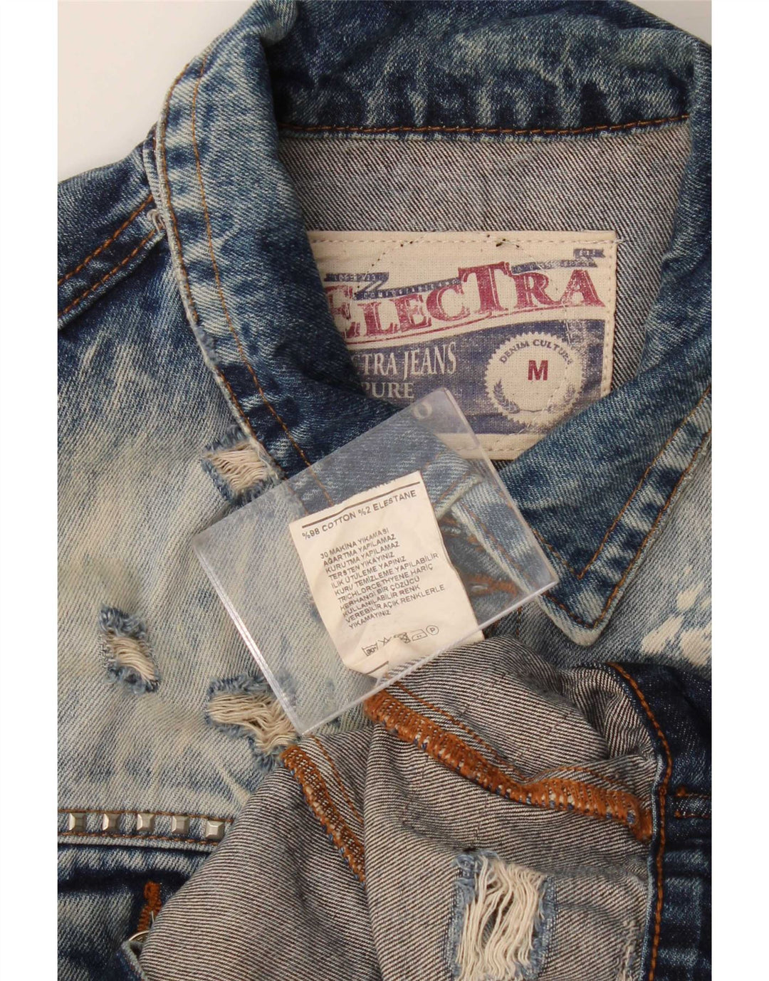 Vintage Herre Distressed Denim Jacket UK 38 Medium Blue Cotton