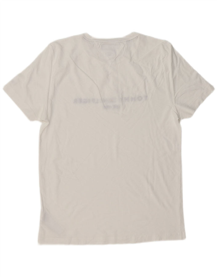 TOMMY HILFIGER Herre Slim Fit Grafisk T-shirt Top Stor hvid bomuld