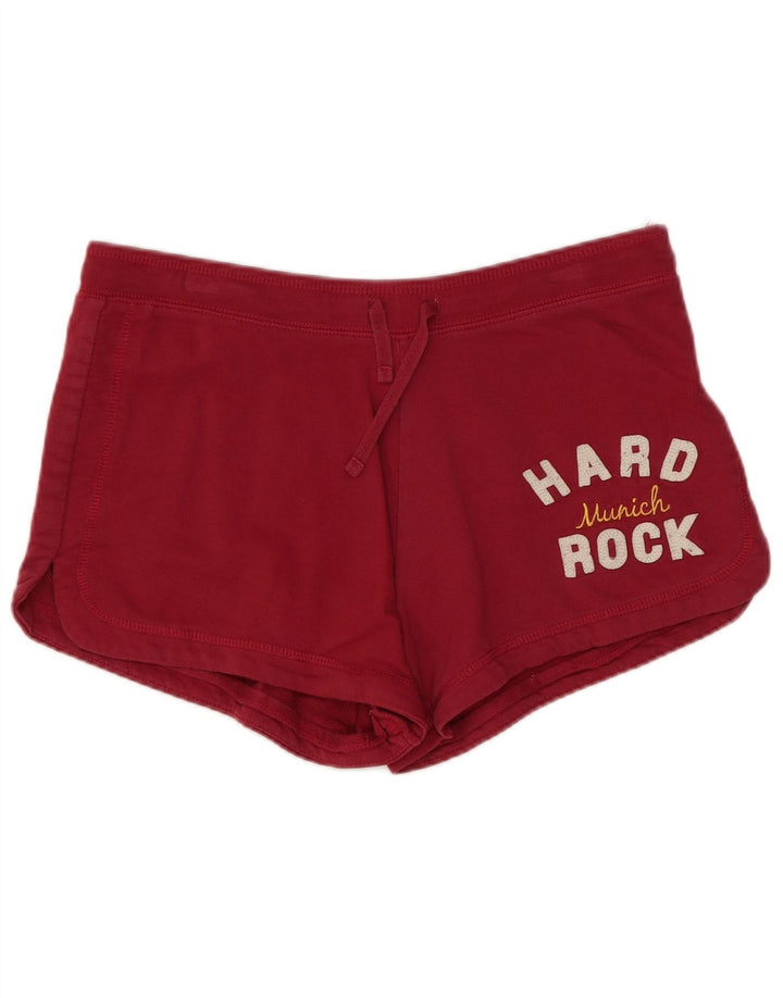 HARD ROCK CAFE Dame München Grafiske sportsshorts UK 14 Medium Rød Bomuld