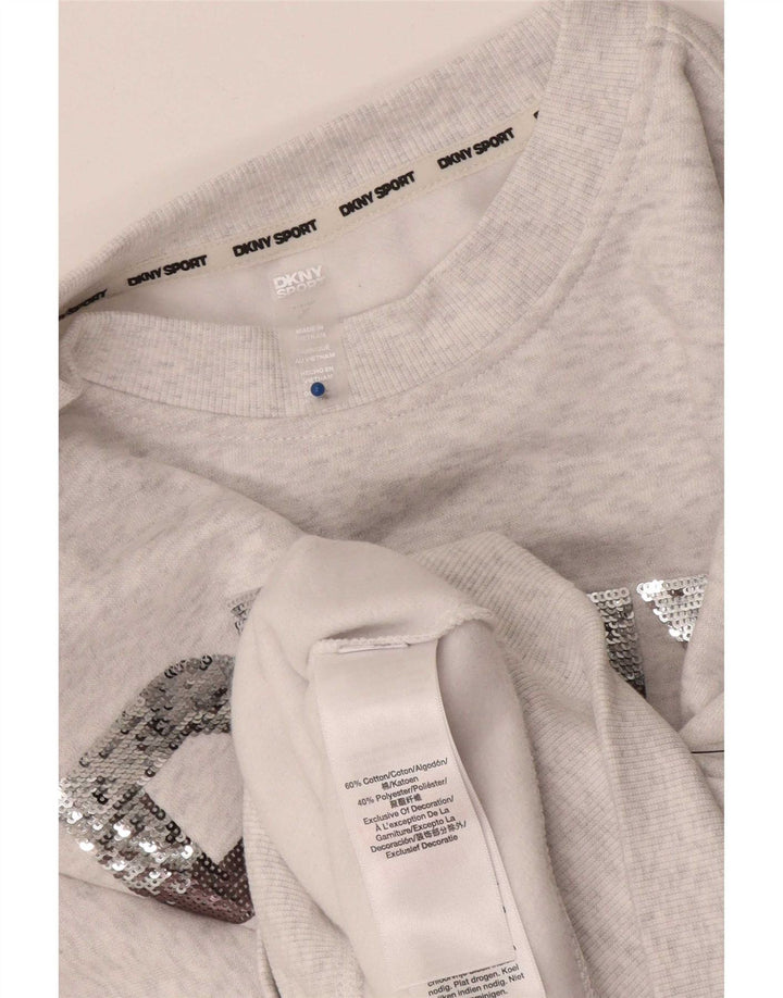 Dkny Womens Crop Graphic Oversized Sweatshirt Jumper UK 10 Small Grey
