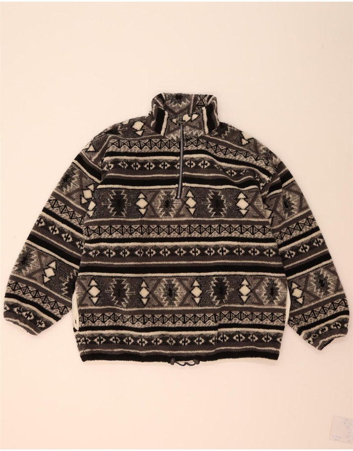 Vintage herre lynlås hals fleece jumper XL grå geometrisk