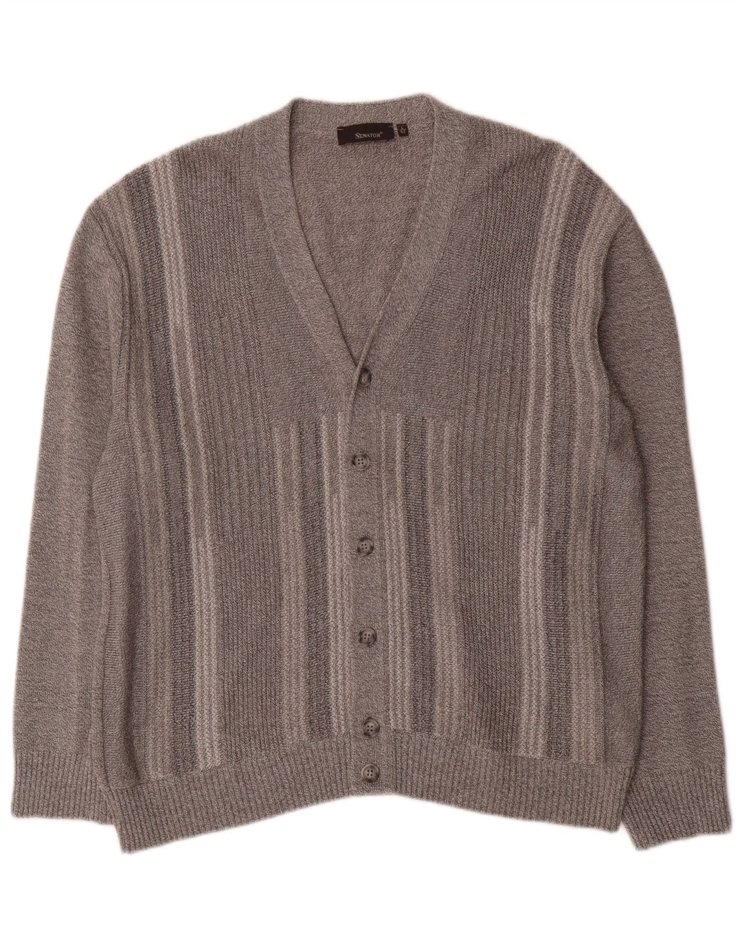 Senator Herre Cardigan Sweater IT 52 Stor Gråstribet Bomuld