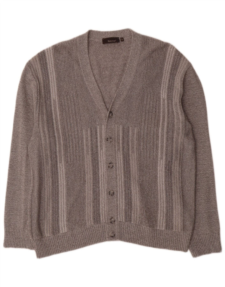 Senator Herre Cardigan Sweater IT 52 Stor Gråstribet Bomuld