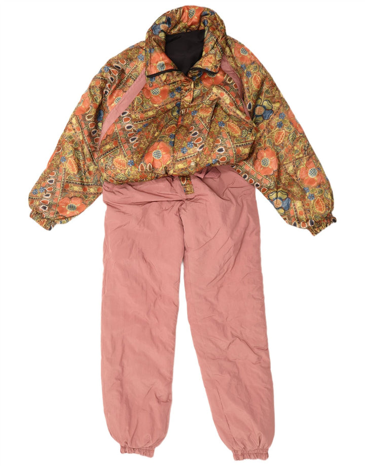 Vintage Dame Ski Jumpsuit UK 14 Medium Pink Floral Polyester