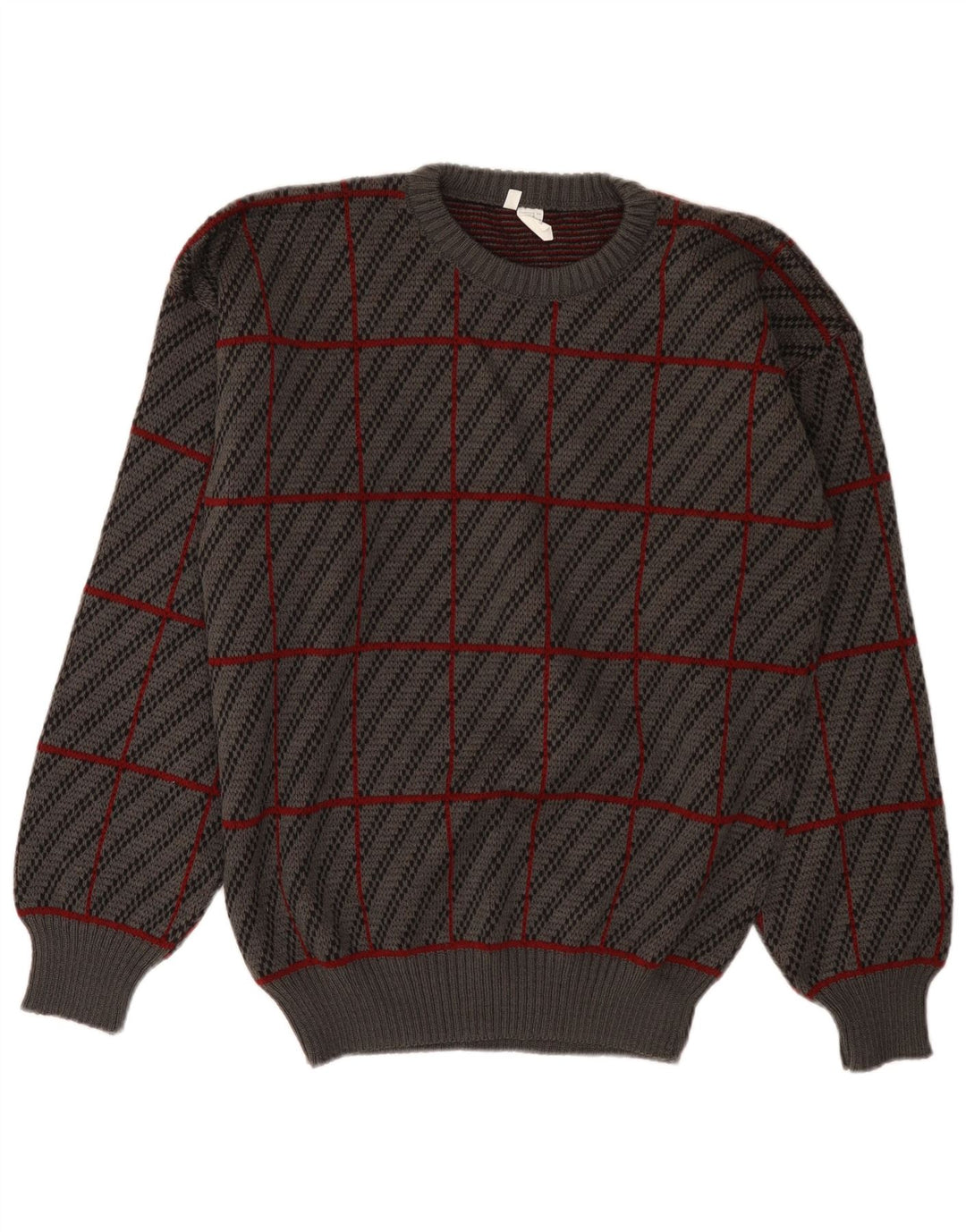 Vintage Herre Crew Neck Jumper Sweater IT 50 Medium Grey Plaid akryl