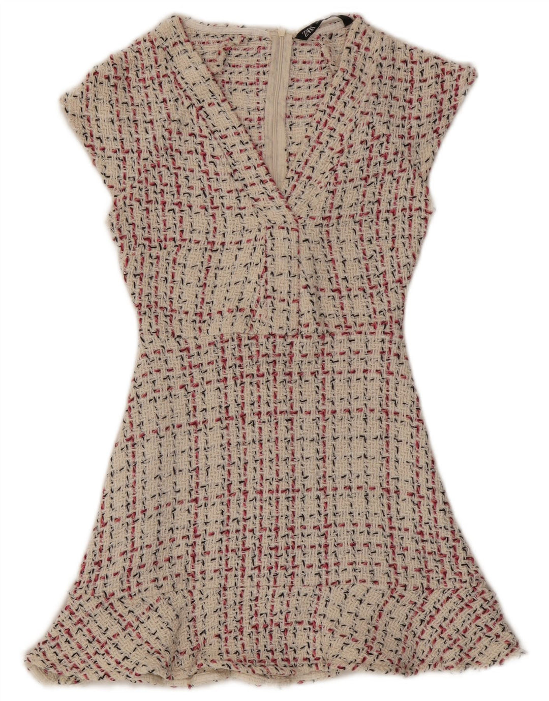 Zara Dame A-Line Kjole UK 8 Small Beige Check