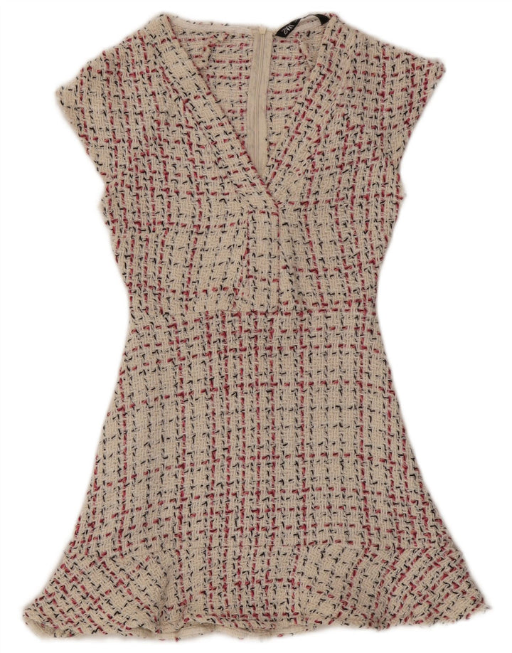 Zara Dame A-Line Kjole UK 8 Small Beige Check