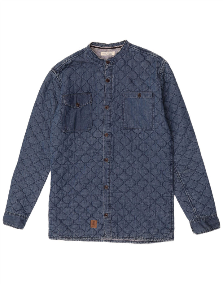 Vintage herre quiltet denimskjorte mellemblå bomuld