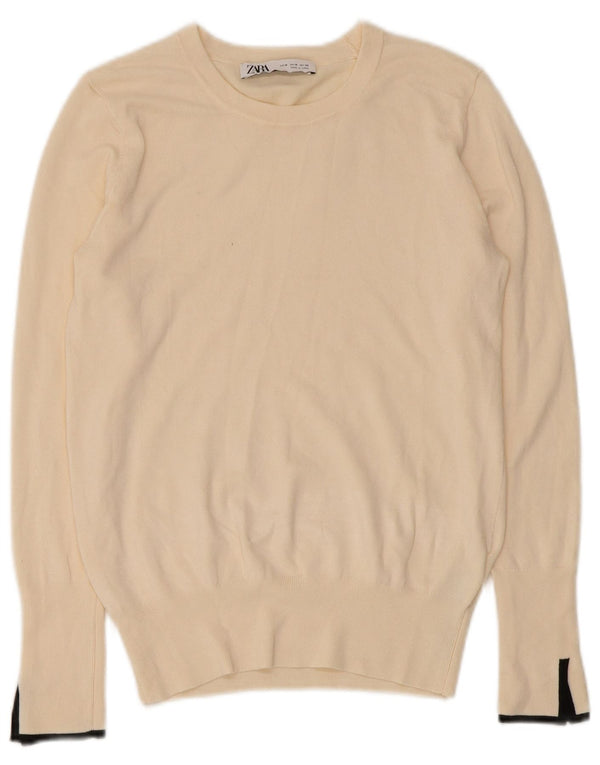 Zara Dame Boat Neck Jumper Sweater UK 12 Medium Off White Viscose