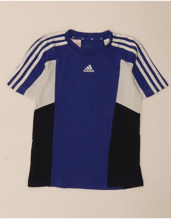 Adidas Boys T-Shirt Top 7-8 år Blå Colourblock Bomuld