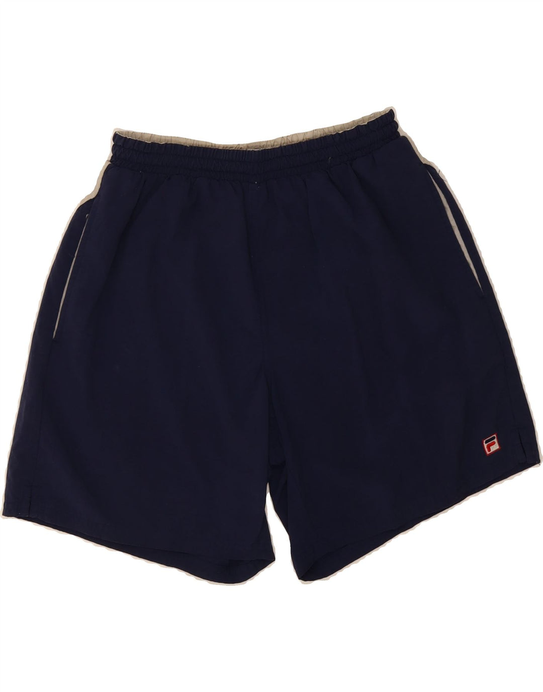 FILA Mens Graphic Sport Shorts Small Navy Blue Colourblock Nylon Vintage Fila and Second-Hand Fila from Messina Hembry 