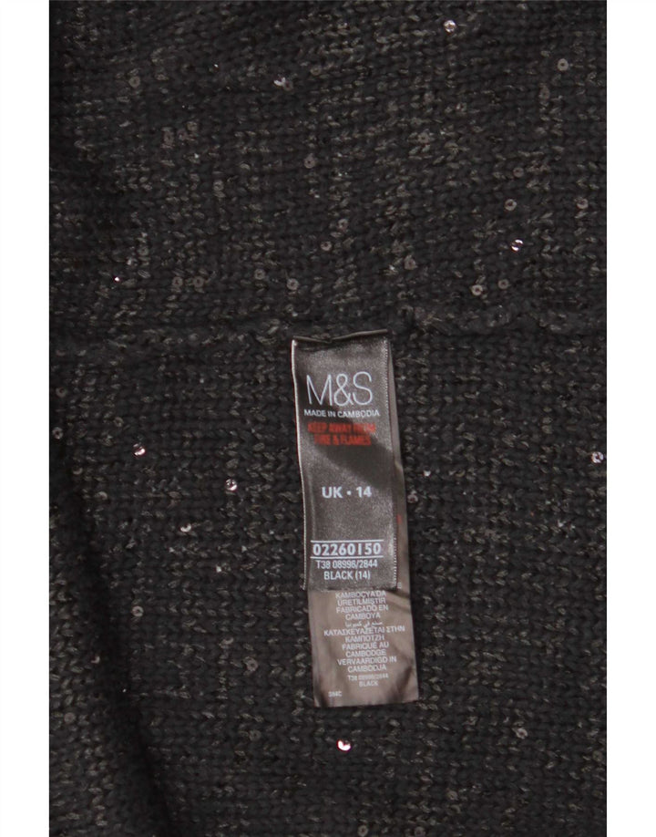Marks & Spencer Dame Cardigan Sweater UK 14 Large Black Flecked Polyester