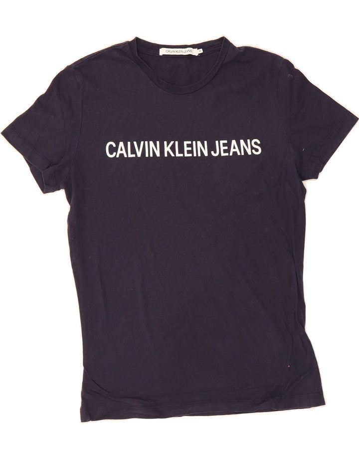 CALVIN KLEIN JEANS Mens Graphic T-Shirt Top Medium Navy Blue Cotton Vintage Calvin Klein Jeans and Second-Hand Calvin Klein Jeans from Messina Hembry 