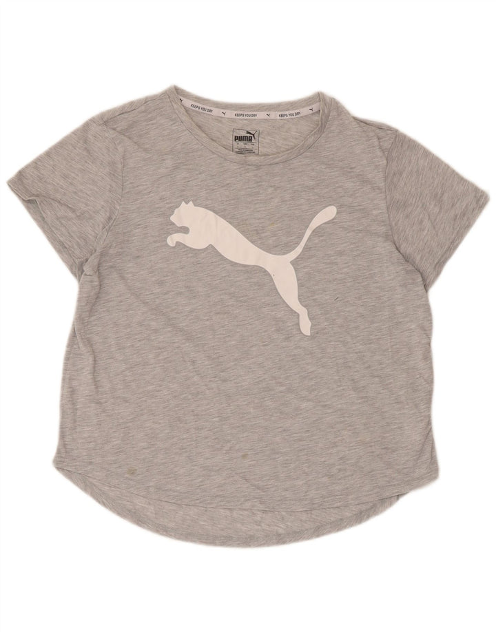 Puma Grafisk T-shirt top til kvinder DK 14 Stor grå flækket polyester