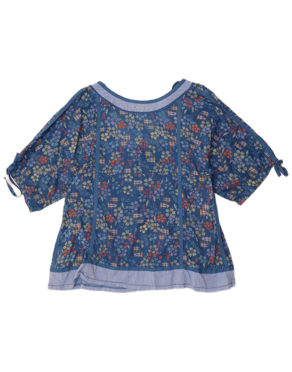 Replay Dame Bluse Top UK 14 Large Blue Floral Cotton