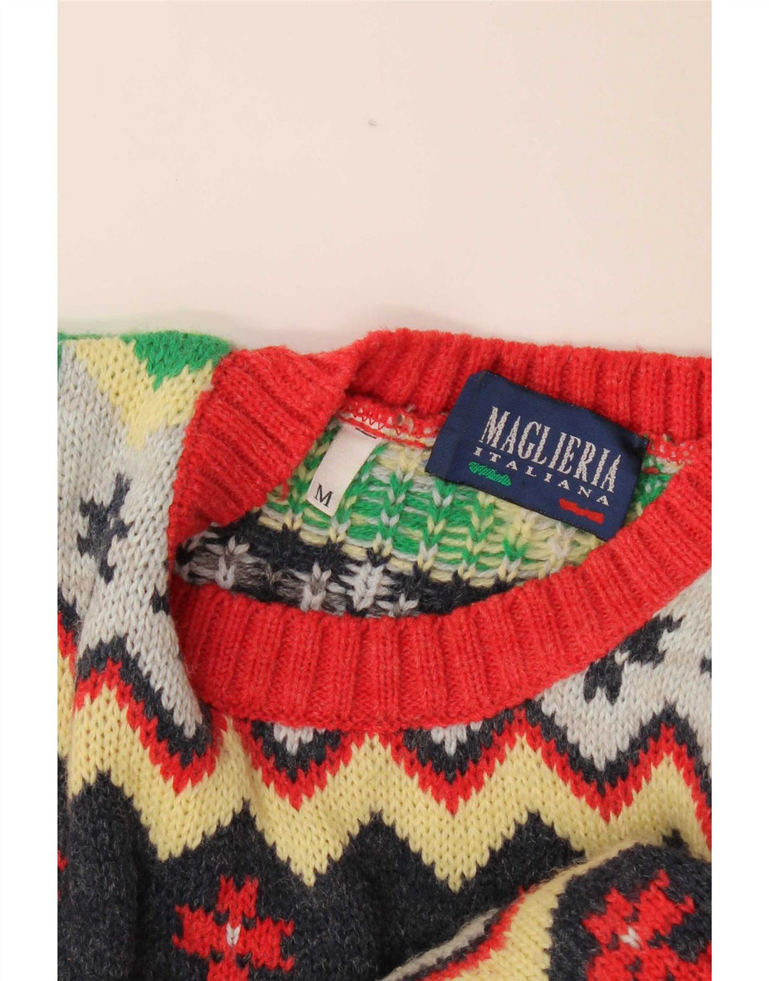 Vintage mænd med rund hals sweater medium flerfarvet Fair Isle